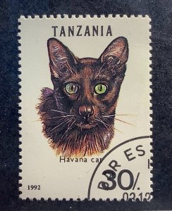Tanzania 1992 Scott 967B CTO - 30sh, Cat, Havana Brown, Felis silvestris catus