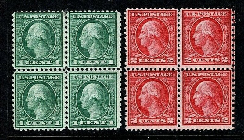 [KN]  US #538 & #540 ~ Mint-NH 1919 Rotary Printing Issue Perf. 11 Blocks of 4