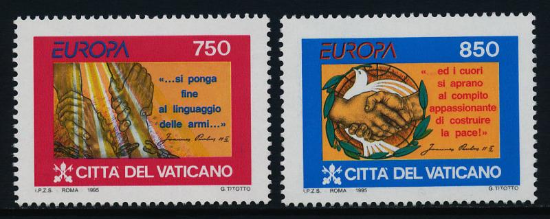 Vatican 971-2 MNH EUROPA, Peace & Freedom, Dove