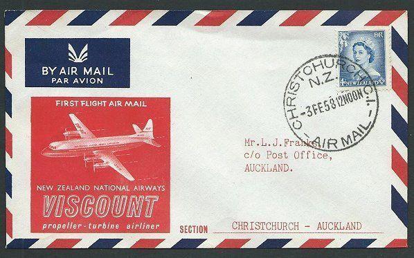 NEW ZEALAND 1958 first flight cover Christchurch to Auckland...............42982