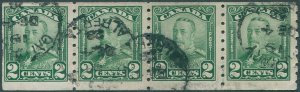 Canada 1928 2c green Coil stamp SG287 strip of 4 used