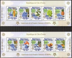Ivory Coast 2005 50 Years of Europa CEPT stamps 2 S/S MNH
