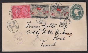 1902 Anteen Mills to Tweed, Ont, 8c registered letter rate. Tweed purple spli...