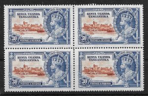 KENYA, UGANDA & TANGANYIKA SG125 1935 SILVER JUBILEE 30c BLK OF 4 MINT