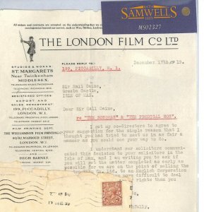 GB HISTORIC CINEMA LETTER Isle of Man *FILM Co* 1919 Greeba Castle IOM MS2327