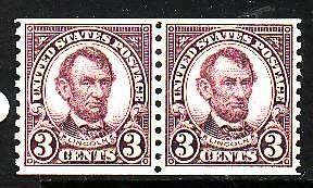 USA-Sc#600- id8-unused NH 3c coil pair-President Lincoln-1923-9-