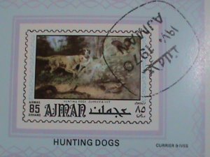 AJMAN STATE-STAMP:1970 HUNTING DOG PAINTING CTO:S/S SHEET  WITH FIRST DAY CANCEL