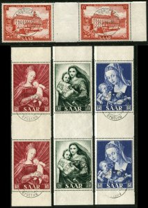 SAAR SAARGEBIET #249 #250-52 First Dayof Issue Gutter Pair Stamps Postage USED