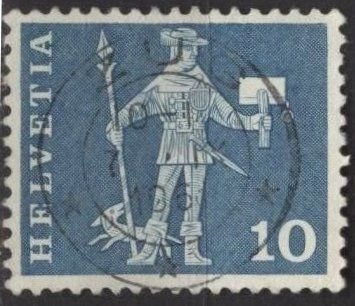 Switzerland 383 (used,  Zug postmark) 10c messenger, blue grn (1960)