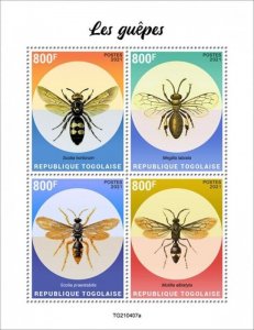 Togo - 2021 Wasps, Scolia Hortorum, Parasitoid - 4 Stamp Sheet - TG210407a