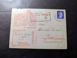 1943 Germany Judaica Concentration Camp Cover Hamburg Gedorf to Thoru