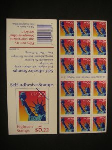 Scott 2599a, 29c Statue of Liberty, Pane of 18, #D1212, MNH Booklet Beauty