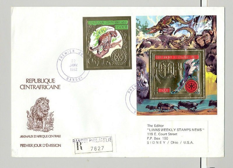 Central Africa 1982 Rotary, Wild Cats, Elephants on 3 Registered FDCs to USA