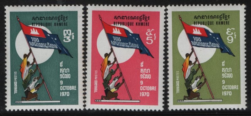 CAMBODIA, 306-308, (3) SET, MNH, 1972 Raising Khmer flag