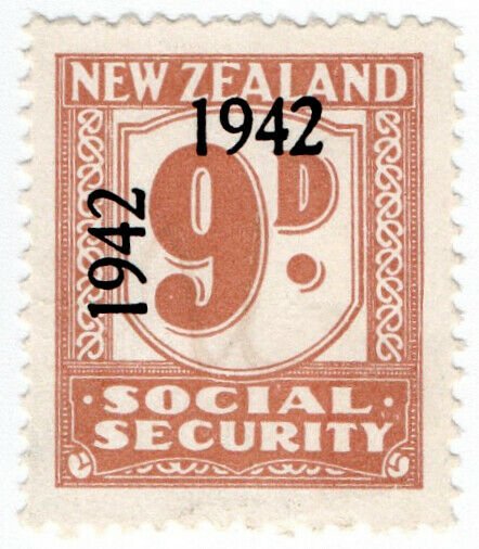 (I.B) New Zealand Revenue : Social Security 9d (1942)