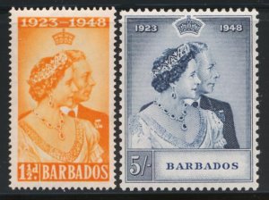 BARBADOS 210-211 MINT LH KGVI 1948 SILVER WEDDING