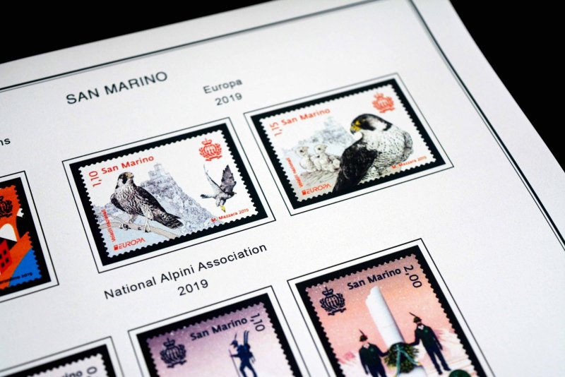 COLOR PRINTED SAN MARINO 2011-2020 STAMP ALBUM PAGES (58 illustrated pages)