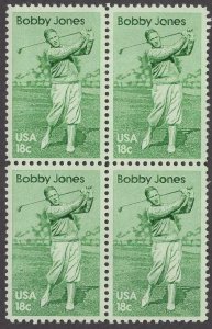 1981 Bobby Jones Golfer Block Of 4 18c Postage Stamps, Sc# 1933, MNH, OG