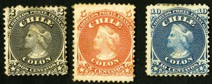 Chile Stamps # 16-18 Mint Unused No Gum Scott Value $220.00