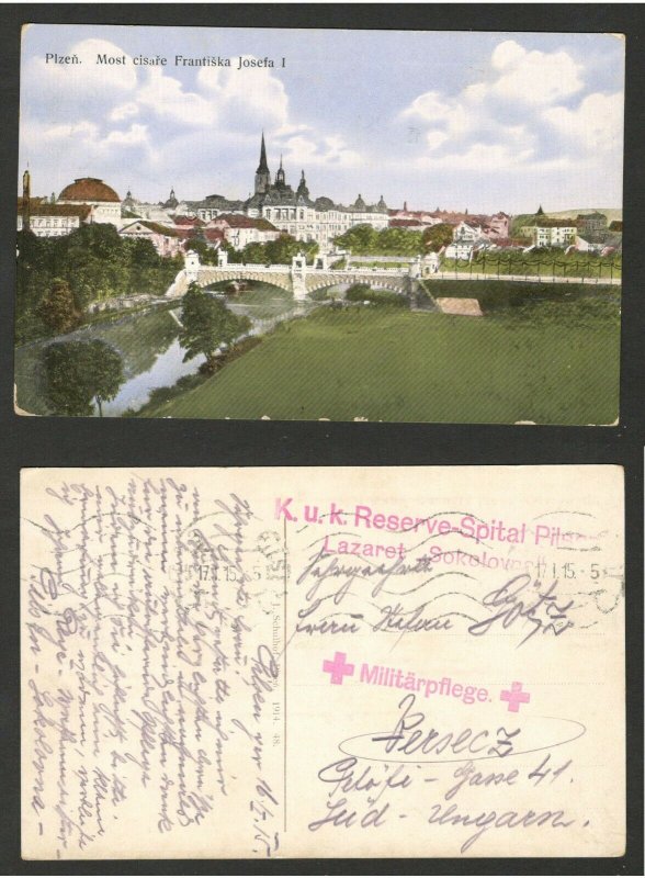 WWI HUNGARY - TRAVELED  PPC, PLZEN  - RED CROSS  - 1915.