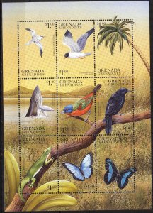 Grenada / Grenadines 1999 Butterflies Birds Sheet MNH