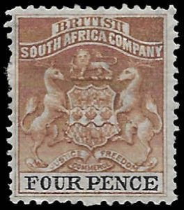 Rhodesia 5  1891  4 pence  fine mint = hinged