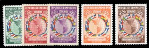 Dominican Republic #351-355 Cat$20.65++ (for hinged), 1940 Pan American Union...