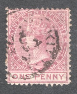 St. Christopher, Scott #2   F/VF, Used, 1p lilac rose, CV $35.00 ...5960002