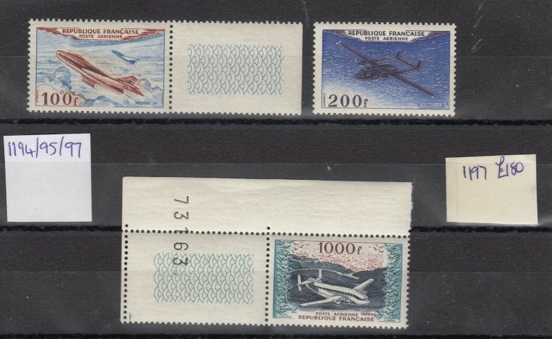 France 1954 Air Set Of 3 100f/200f/100f SG1194/95/97 MNH J7210