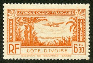 Ivory Coast Scott C5 Unused HOG - 1940 6.90fr Air Post Issue - SCV $1.50