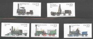 USA Scott 2362-2366 MNH Steam Locomotive train stamp set