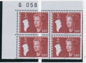 Greenland Sc 125 1982 1.80 kr Queen corner block of 4 mint NH