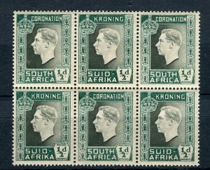 SOUTH AFRICA; 1937 early GVI Coronation issue Mint hinged 1/2d. BLOCK