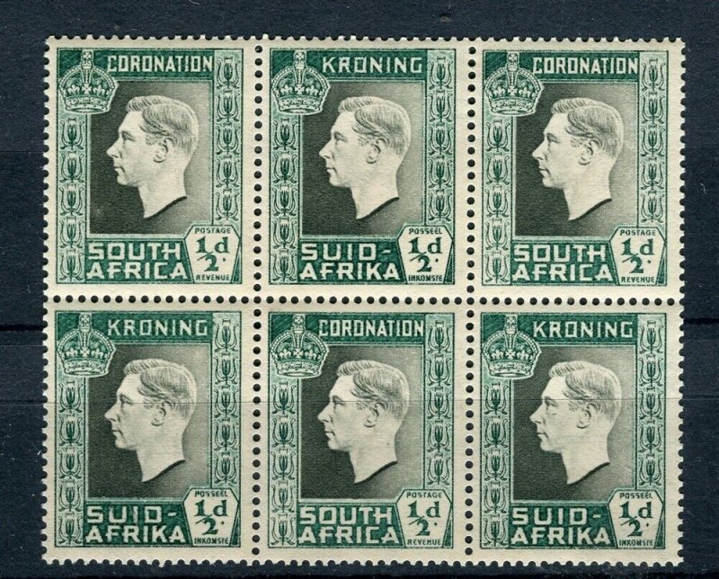 SOUTH AFRICA; 1937 early GVI Coronation issue Mint hinged 1/2d. BLOCK