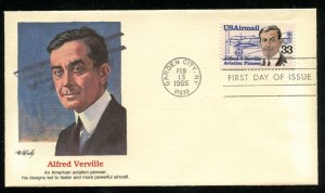 US C113 33c Air Mail Alfred Verville UA Fleetwood cachet FDC