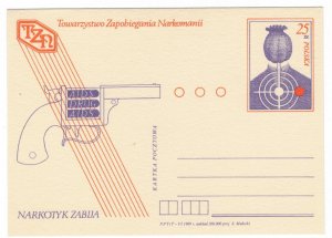 Poland 1989 Postal Stationary Postcard Stamp MNH Drugs Addiction Gun Health