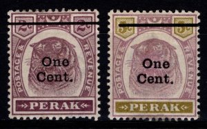 Malaysian States, Perak, 1900 Tiger Head Def. Optd., 1c on 2c & 5c [Unused]