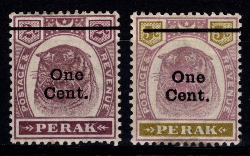 Malaysian States, Perak, 1900 Tiger Head Def. Optd., 1c on 2c & 5c [Unused]