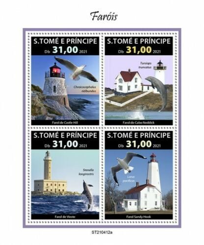 Sao Tome & Principe 2021 MNH Lighthouses Stamps Sandy Hook Lighthouse 4v M/S 