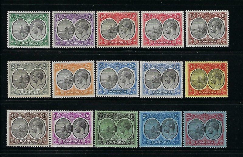 DOMINICA SCOTT #65-79 1923-33 GEORGE V SEAL OF THE COLONY SHORT SET- MINT LH