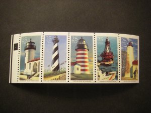 Scott 2474a, 25c Lighthouses, UNFOLDED Pane of 5, PL#4, CV $52.50