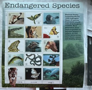 US 1996 32c Endangered Species #3105 pane of 15 mint