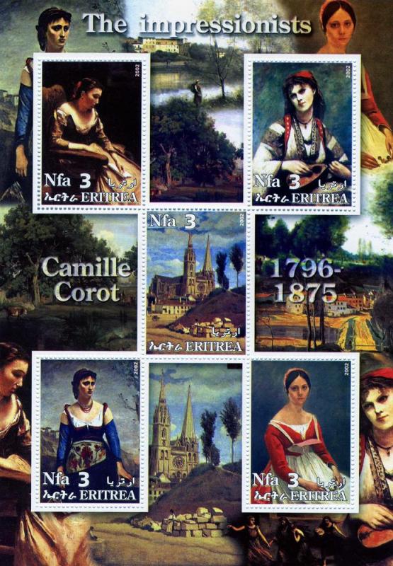 Eritrea 2002 CAMILLE COROT Paintings Sheet (5) Perforated Mint (NH)