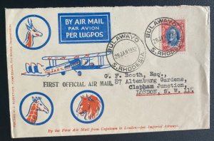 1932 Bulawayo S Rhodesia  Double Crash Airmail Cover To London England