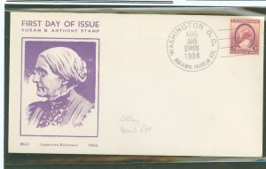 US 784 1936 3c Susan B. Anthony/women's suffrage (single)on an addressed (pencil) first day cover with a Sudduth (1st) c...