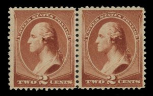 United States, 1870-1888 #210 Cat$270+, 1883 2c red brown, horizontal pair, n...