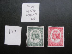 Germany 1934 MNH SC 446-447 SET VF/XF 100 EUROS (147)