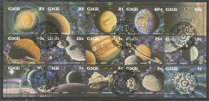 CISKEI, 1991, CTO Full sheet,  Solar System, Scott 182a