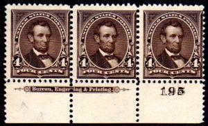 269 F/VF OG NH, Plate Strip of 3,  Nice and Fresh w3597