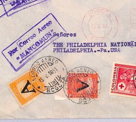 COLOMBIA Air Mail *A* OVERPRINTS Franking Cover MANCOMUN Bogota 1951 USA YU131